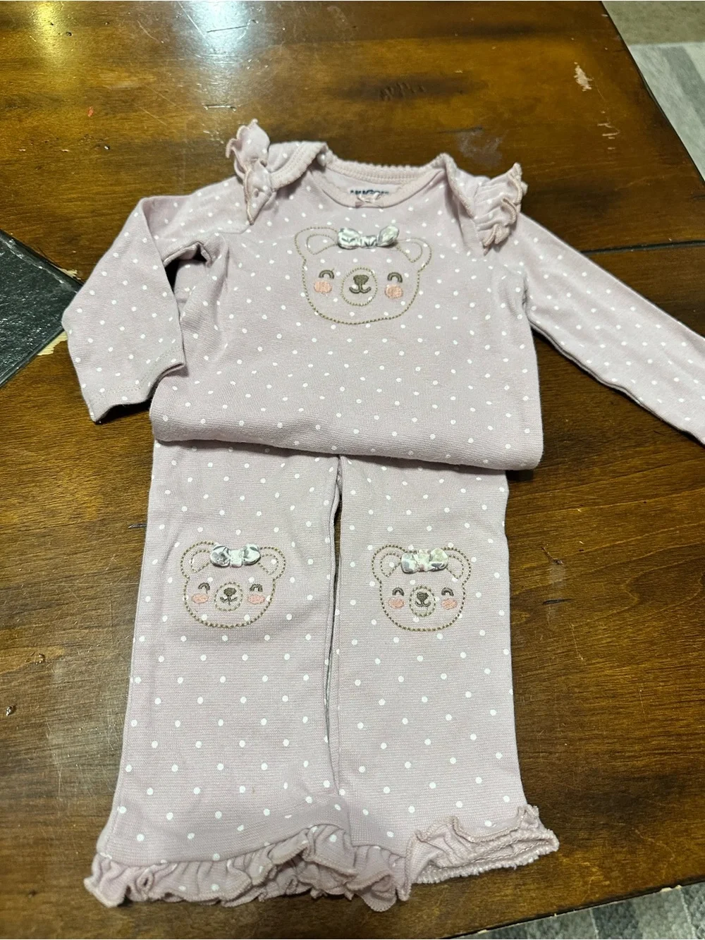 Pink Polka Dot Bear Girls Pajama Set